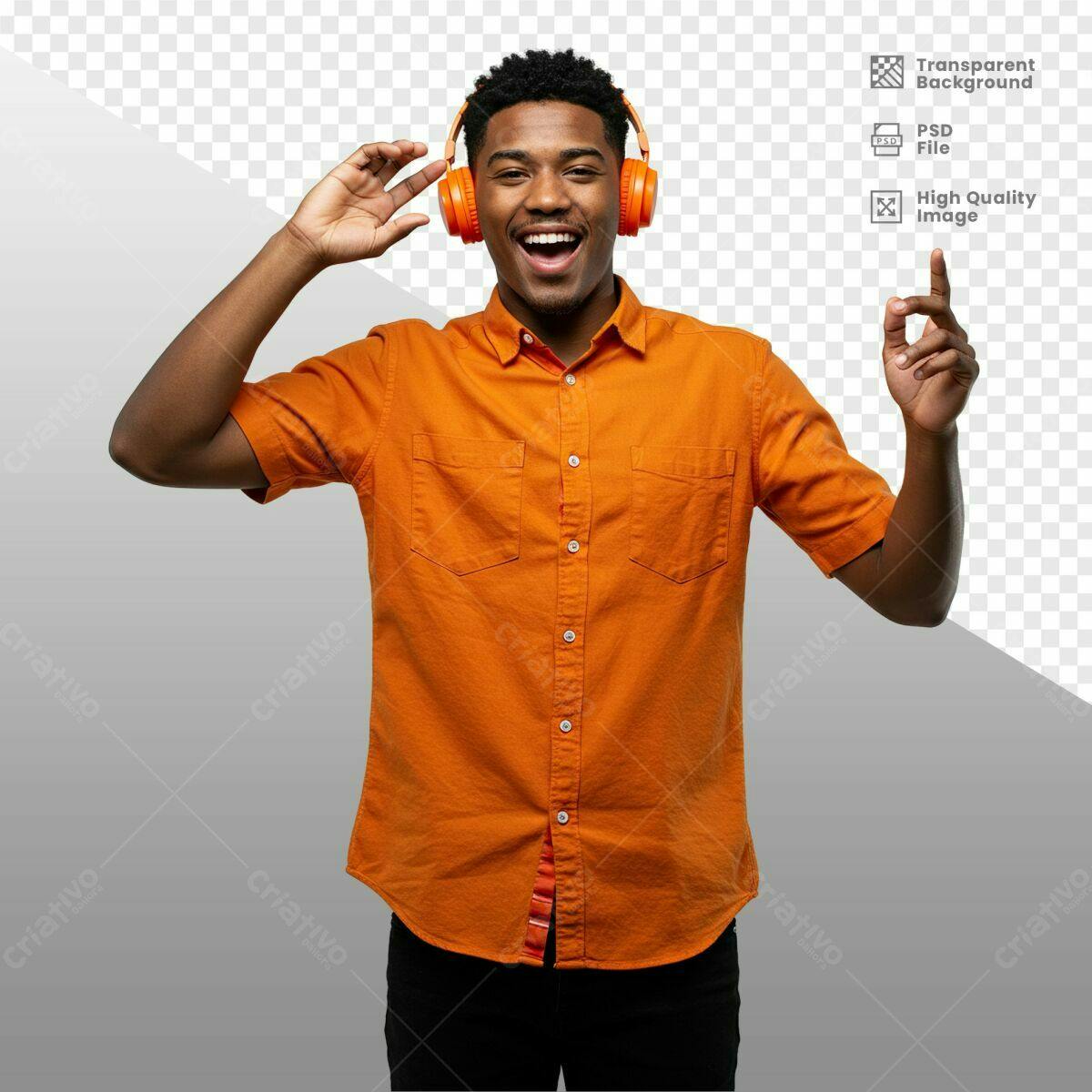 PSD Retrato de Homem Negro com Fones Laranja PSD Editável