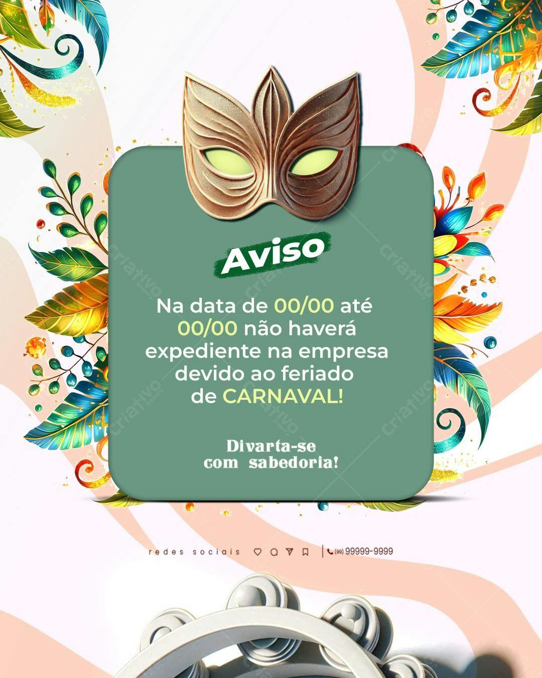 Flyer para Aviso de Carnaval PSD Editável
