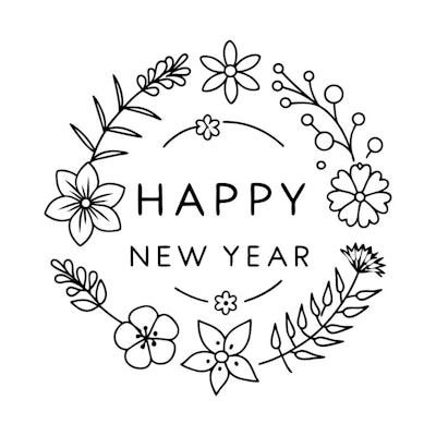 Ilustração vetorial de Feliz Ano Novo com moldura floral minimalista
