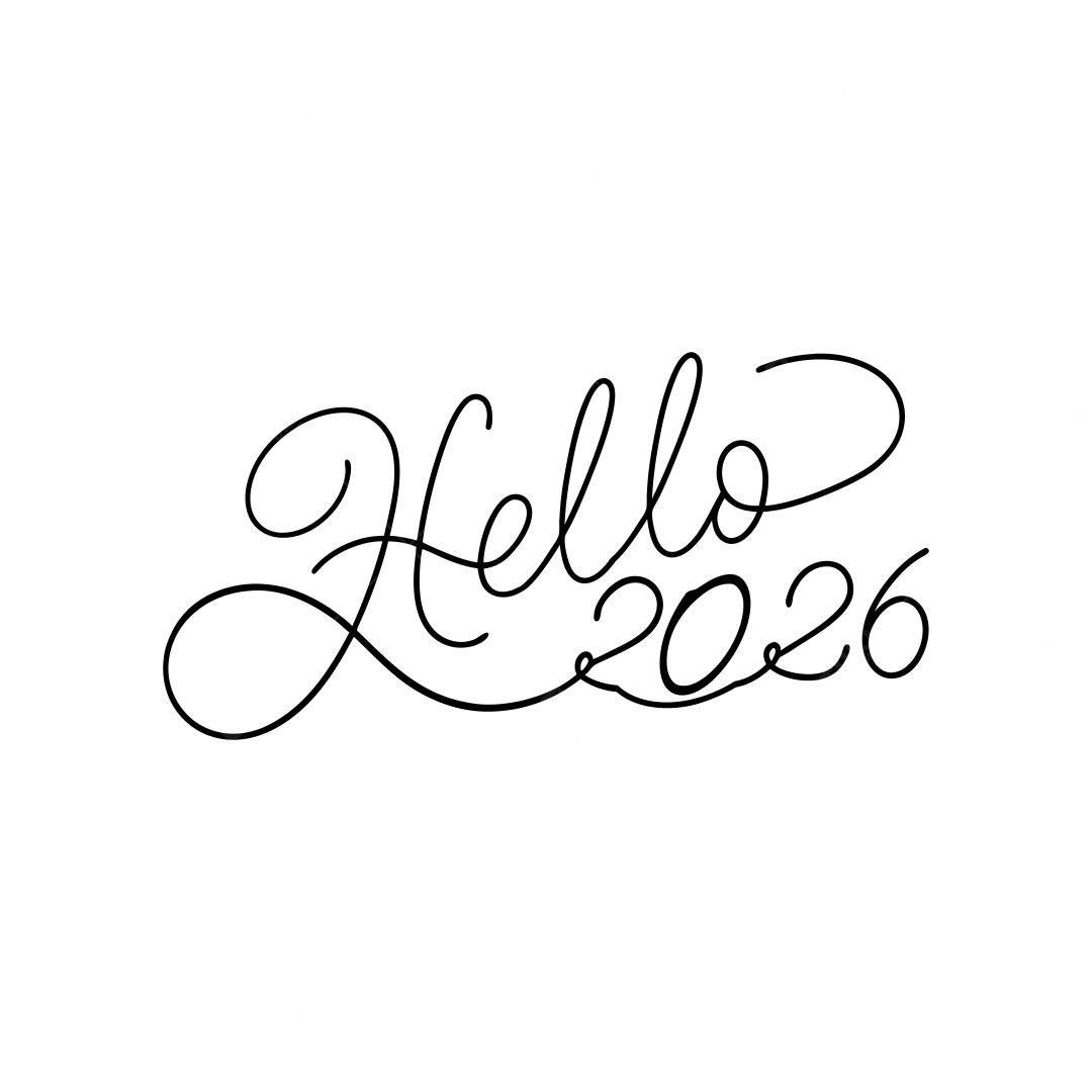 Ilustração vetorial Hello 2026 em estilo caligráfico