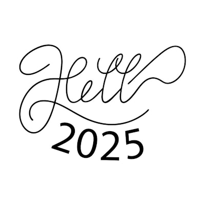 Ilustração vetorial Hello 2025 em estilo caligráfico
