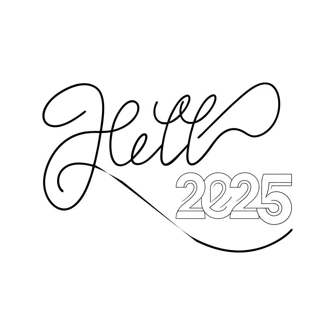 Ilustração Vetorial Hello 2025 em Linha Única