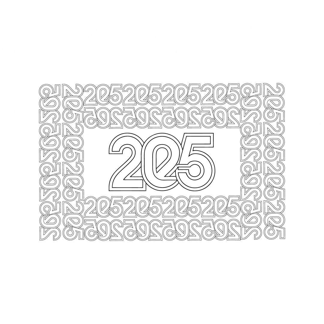 Ilustração Vetorial 2025 Minimalista em Preto e Branco