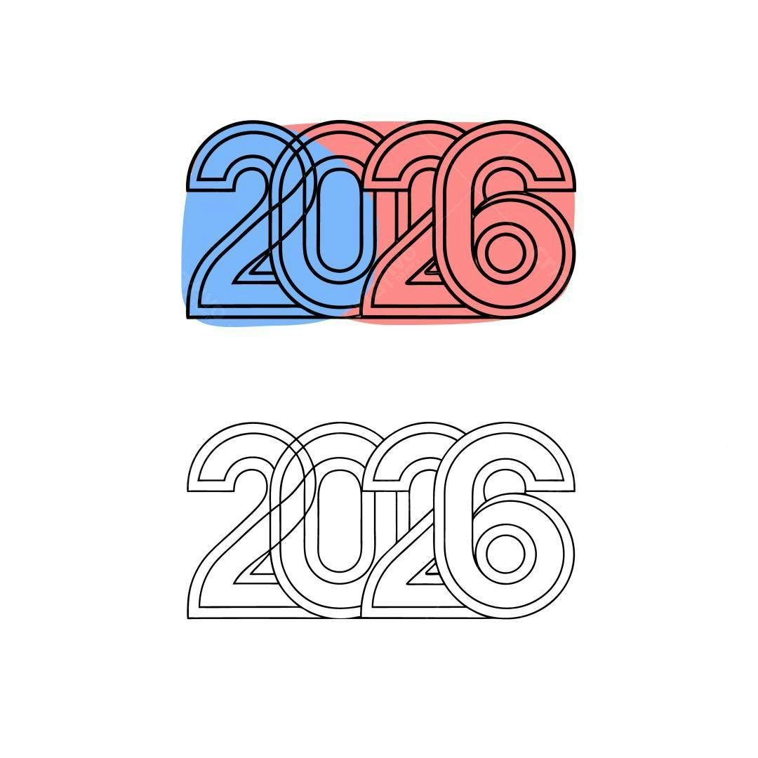 Ilustração vetorial Ano Novo 2026 cores azul e vermelho