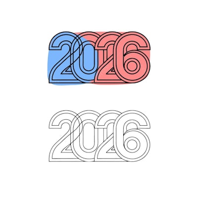 Ilustração vetorial Ano Novo 2026 cores azul e vermelho