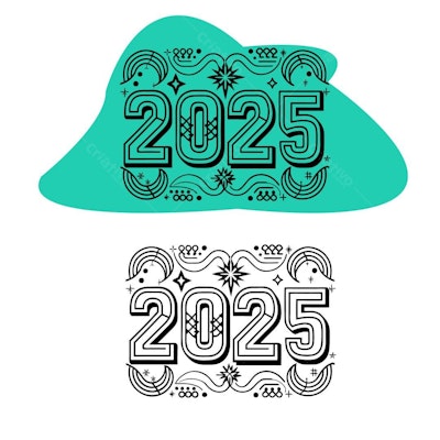 Ilustração Vetorial Ano Novo 2025 Estilo Line Art