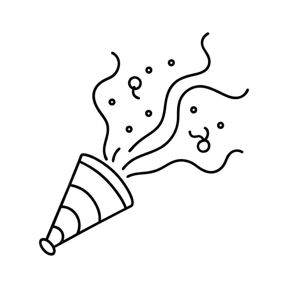 Simple Black Line Drawing Of A Party Popper Exploding