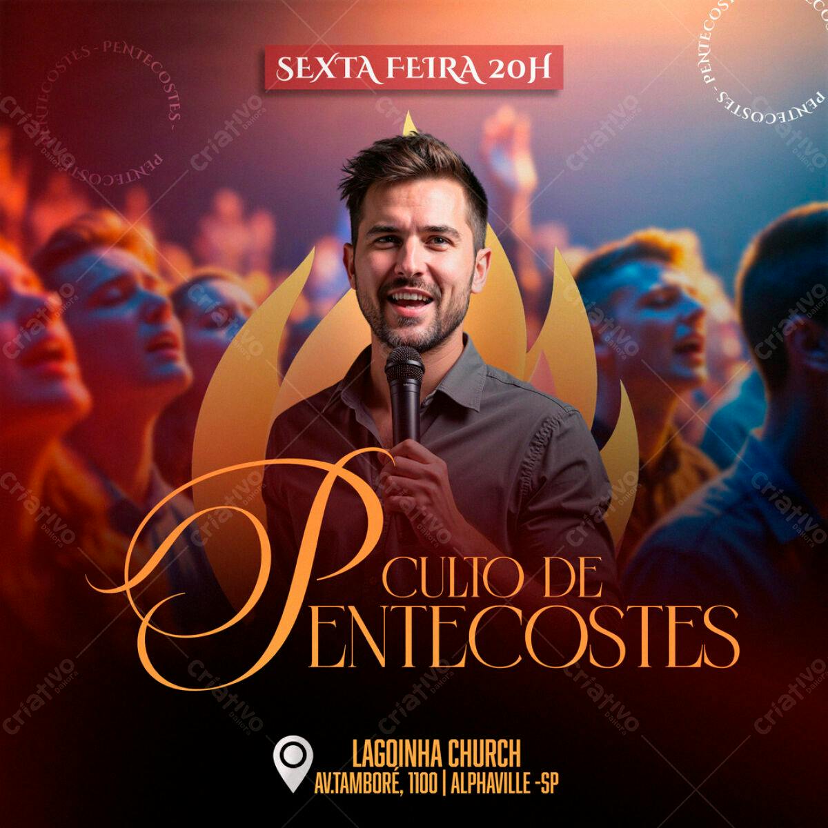 Flyer para Culto de Pentecostes PSD Editável