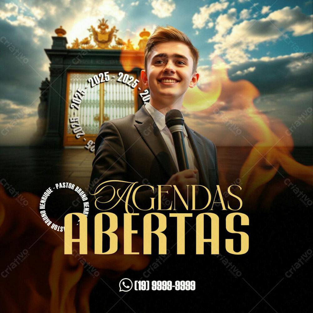 Flyer Cartaz De Agendas Abertas Pastor Bruno Henrique Pentecostal Cartaz Hd