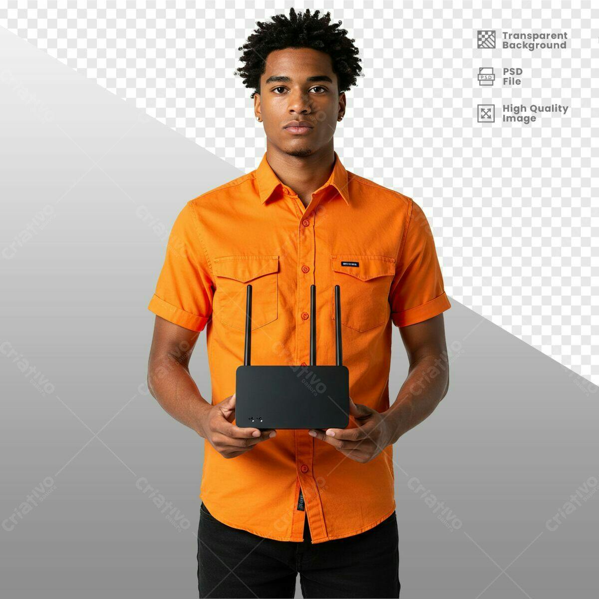 Mockup Homem com Roteador PSD Editável