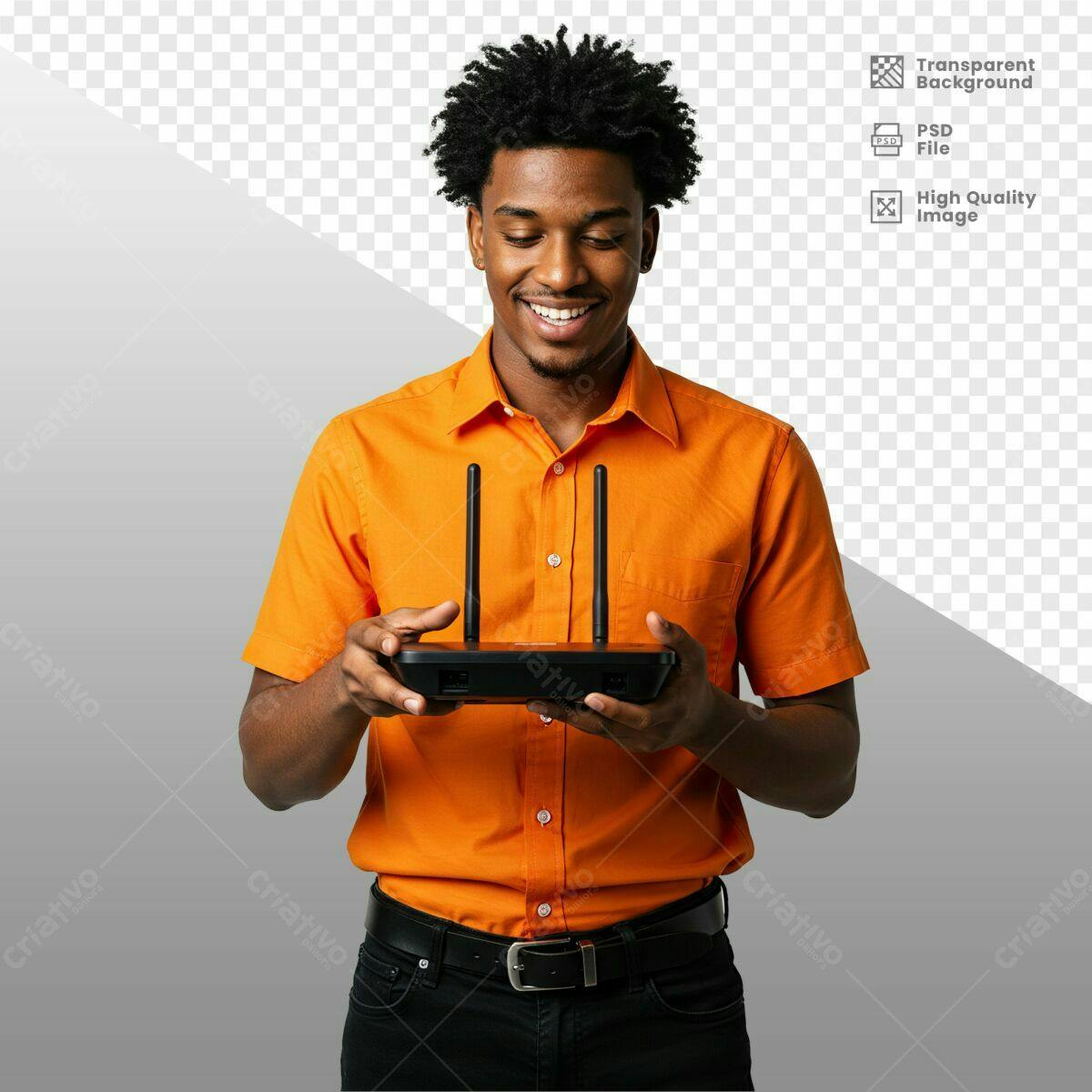 Imagem Homem com Roteador WiFi PSD Editável