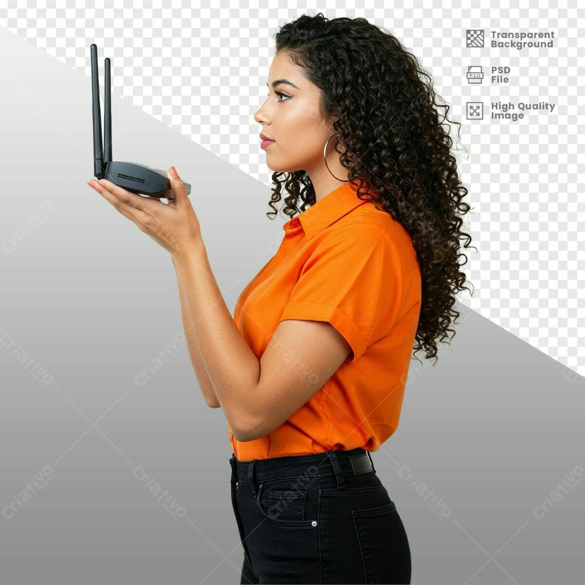 Imagem de Mulher com Roteador Wifi PSD Editável