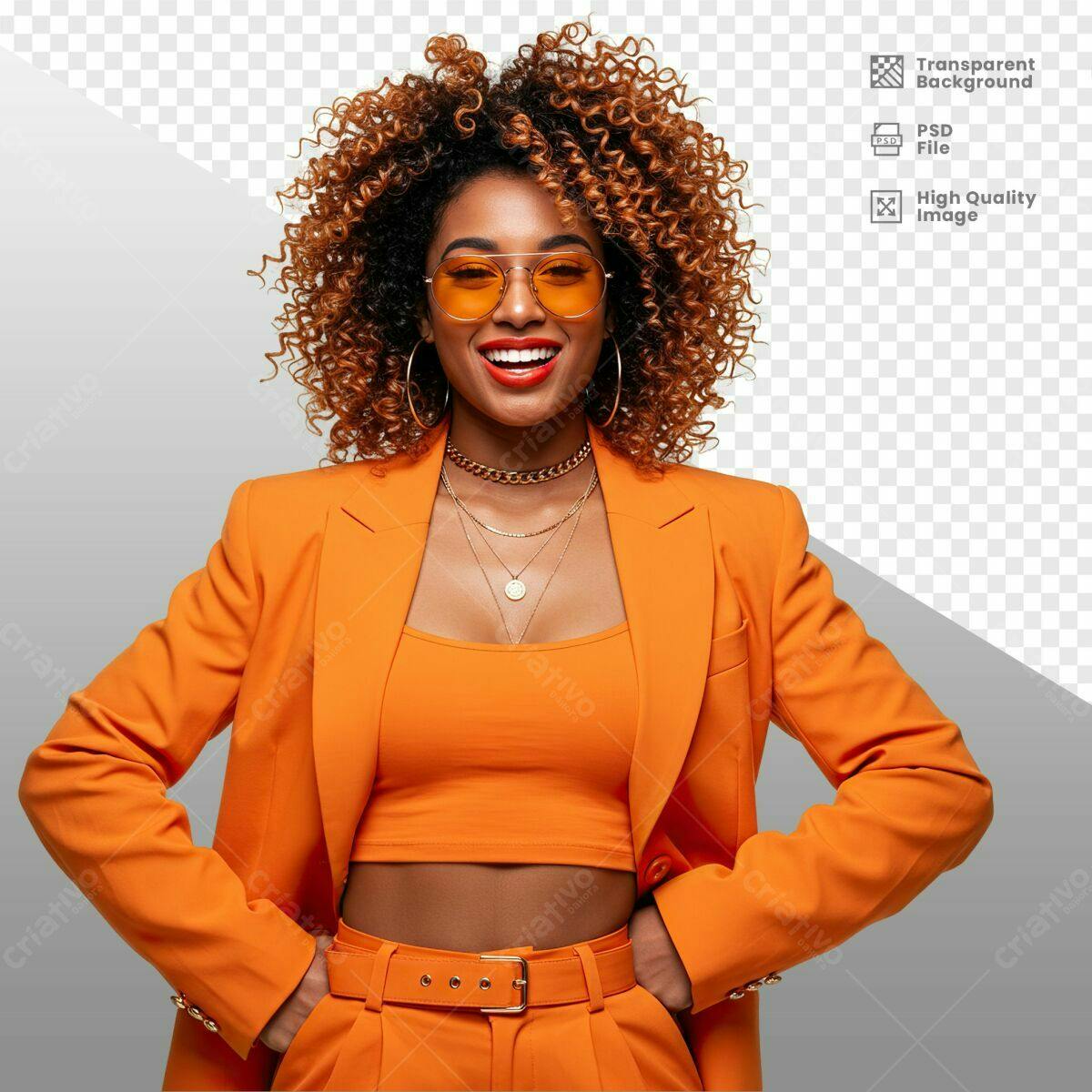Modelo de Fotografia Mulher Negra em Laranja PSD Editável