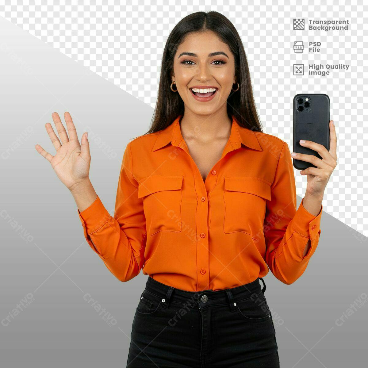Imagem Pessoa Sorrindo com Celular PSD Editável