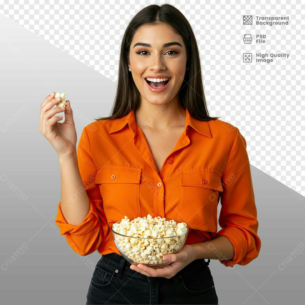Imagem Mulher com Pipoca PSD Editável