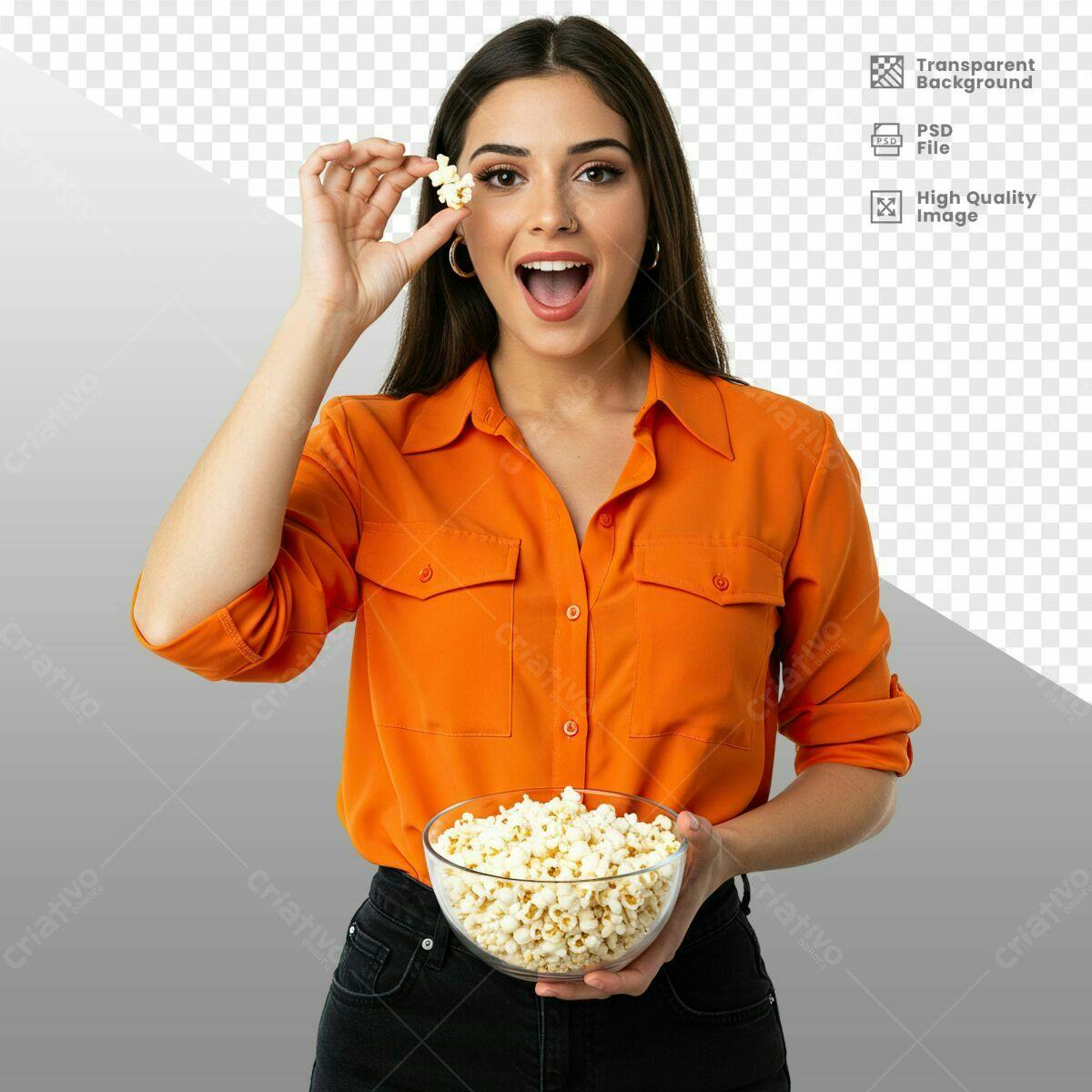 Imagem Mulher com Pipoca PSD Editável