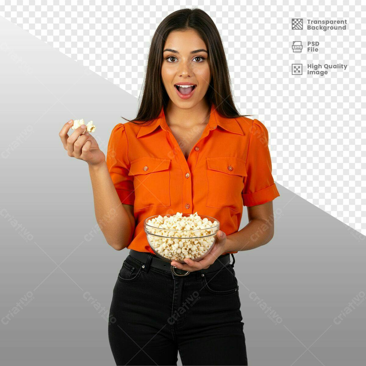 Imagem Mulher com Pipoca PSD Editável