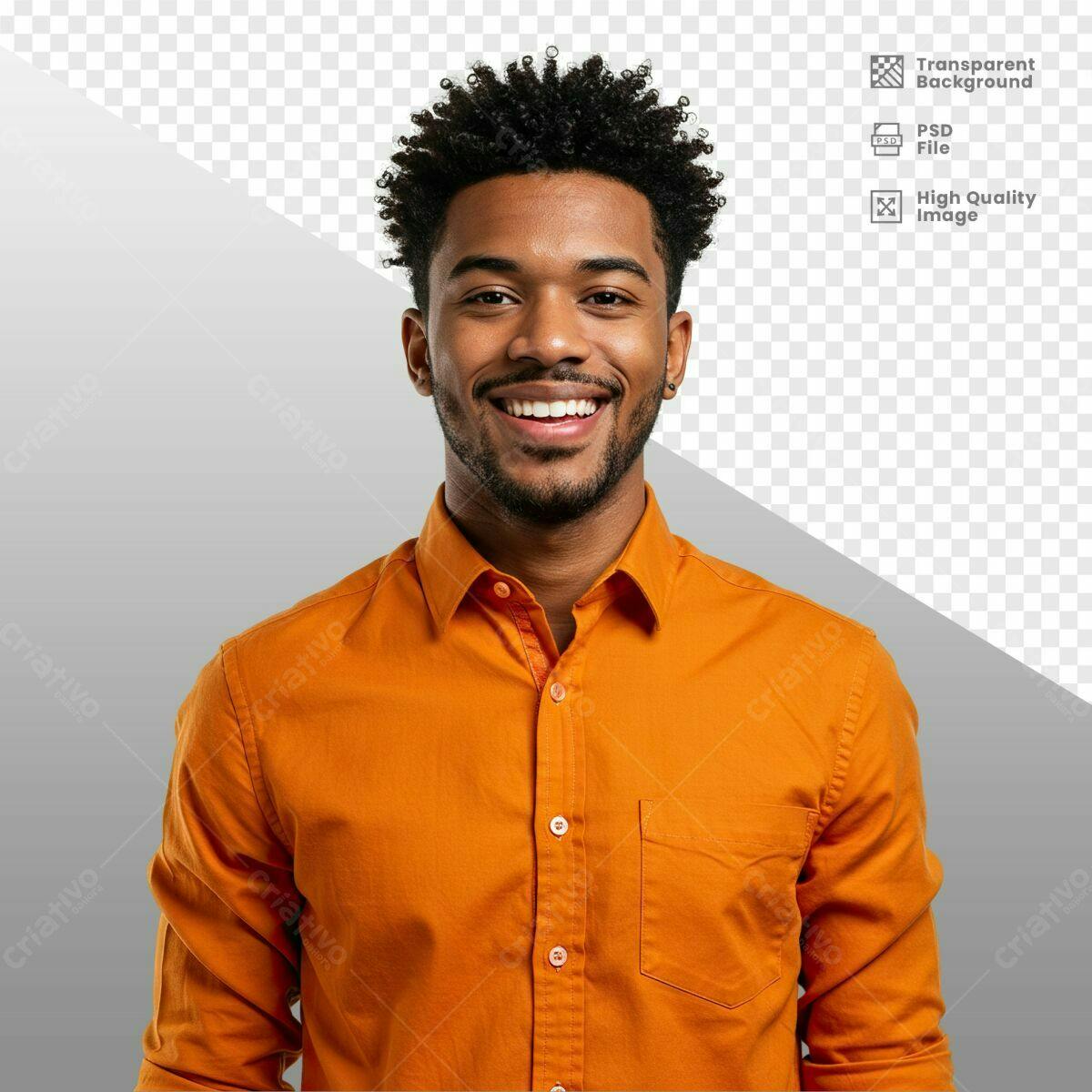 Imagem PSD de Homem Sorrindo com Camisa Laranja