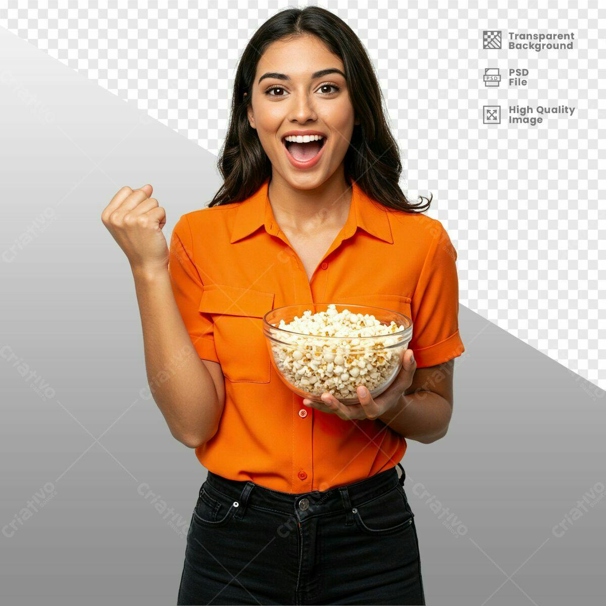 Imagem Mulher com Pipoca PSD Editável