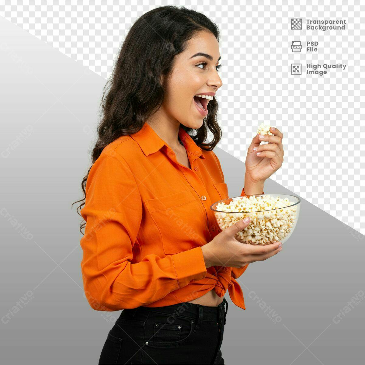 Imagem Mulher com Pipoca PSD Editável