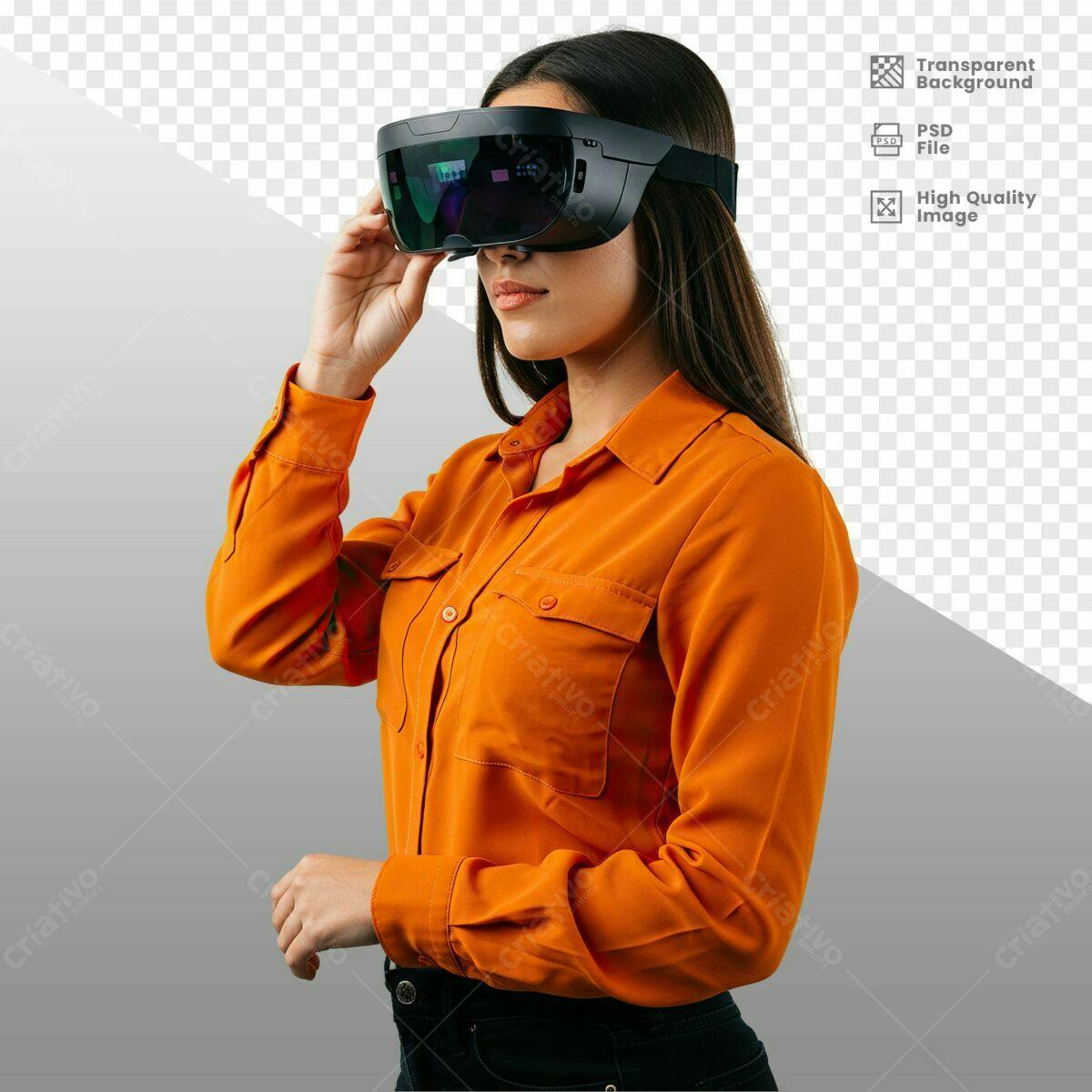 Recurso Humano Modelo Mulher com Óculos VR PSD Editável
