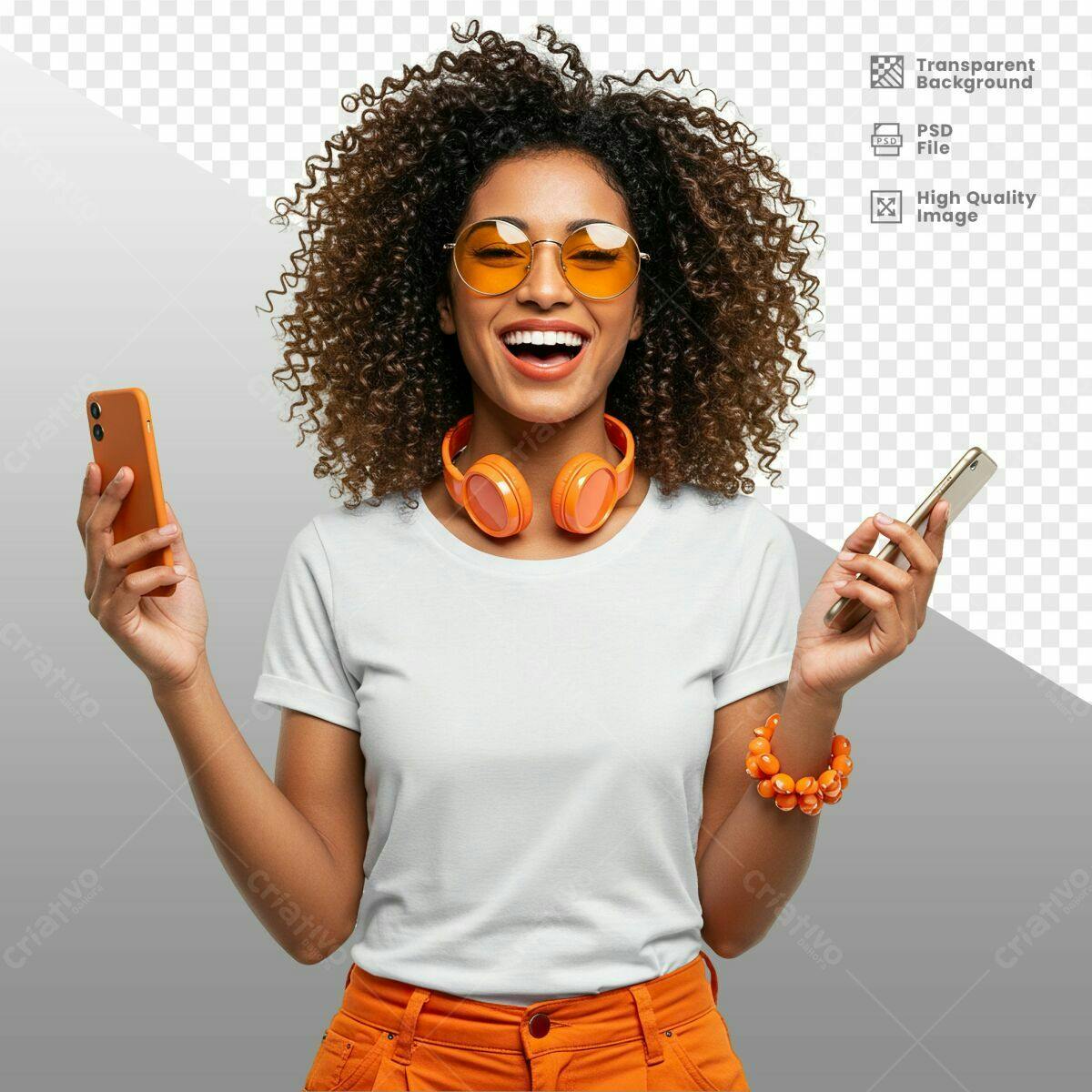 Mockup Camiseta Branca com Acessórios Laranja PSD Editável