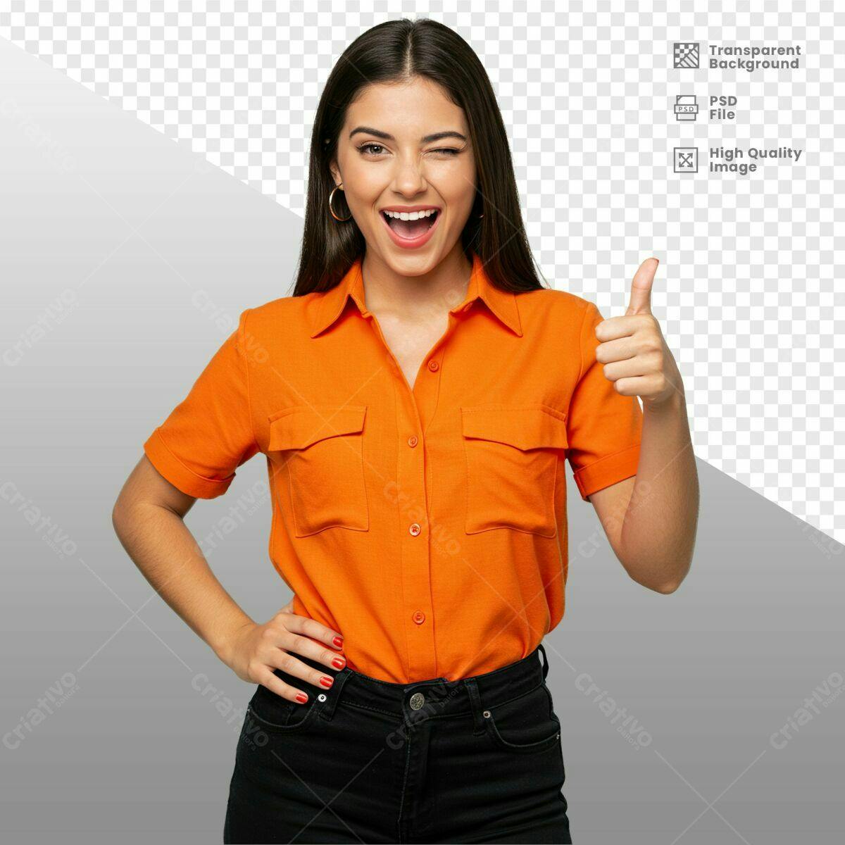 Imagem de Mulher Sorrindo com Polegar para Cima PSD Editável