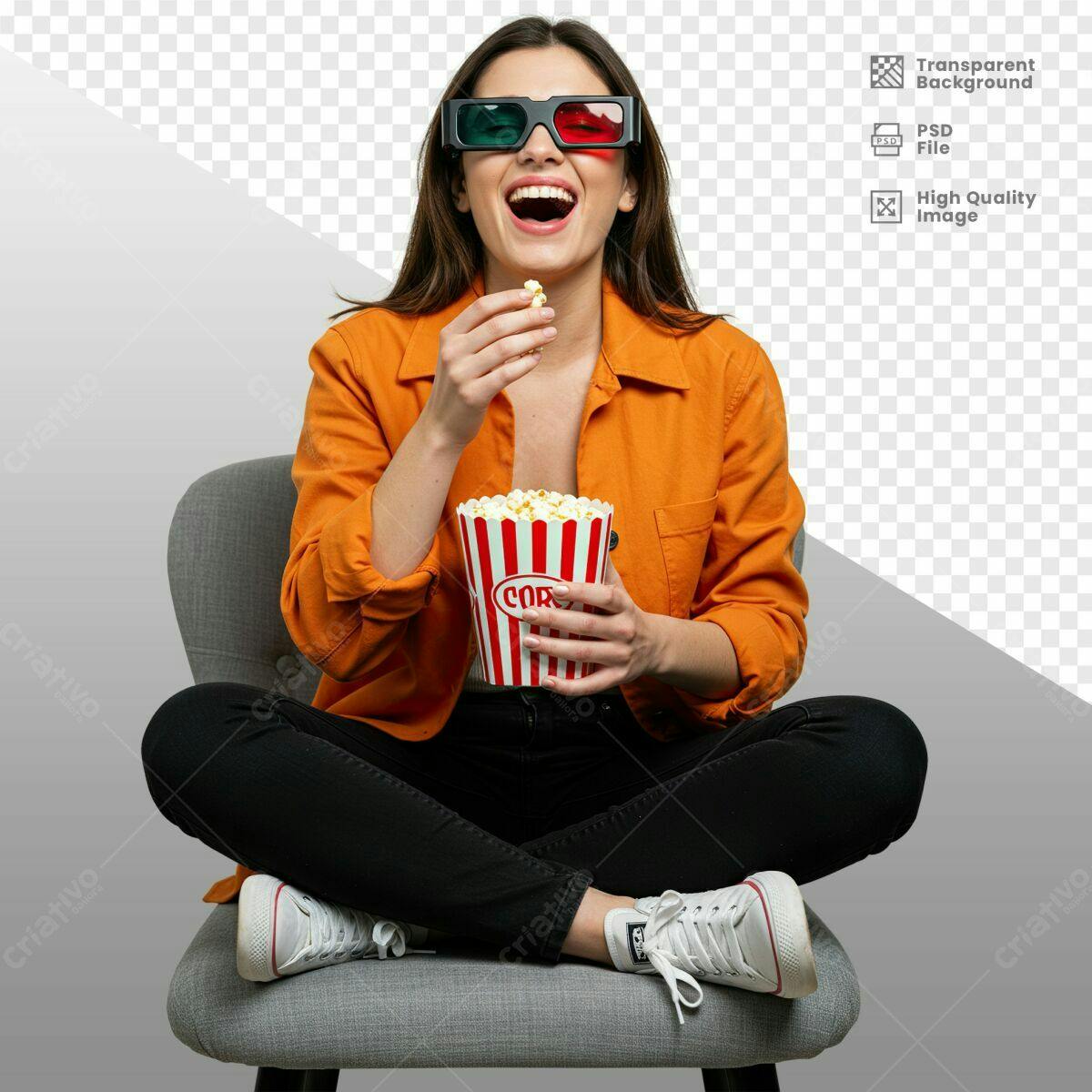 Imagem Mulher Assistindo Filme PSD Editável