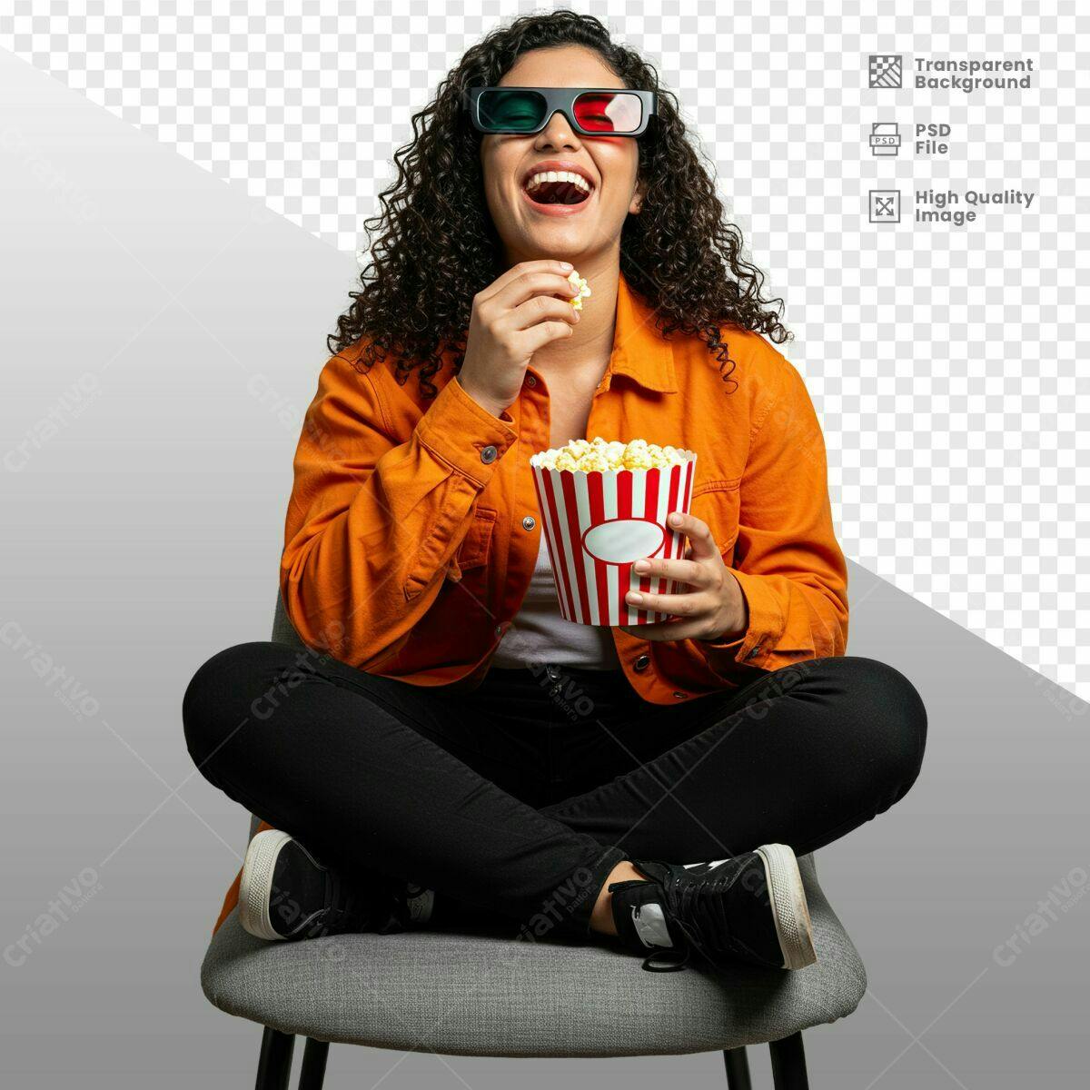 Imagem Mulher Assistindo Cinema PSD Editável