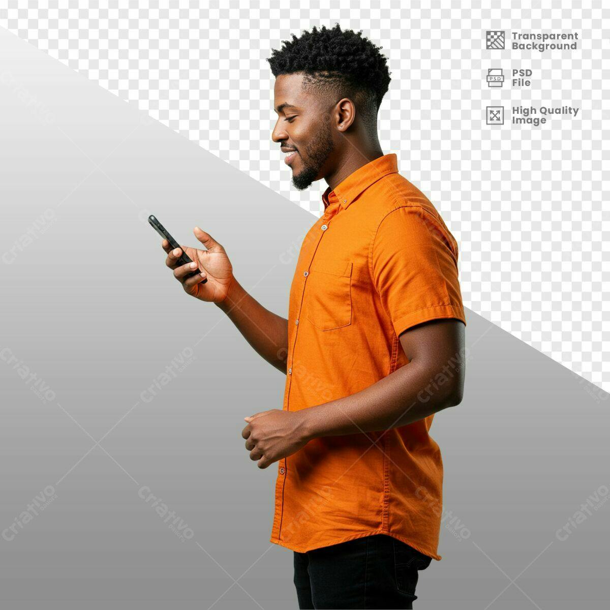 PSD Mockup Homem com Smartphone Laranja PSD Editável