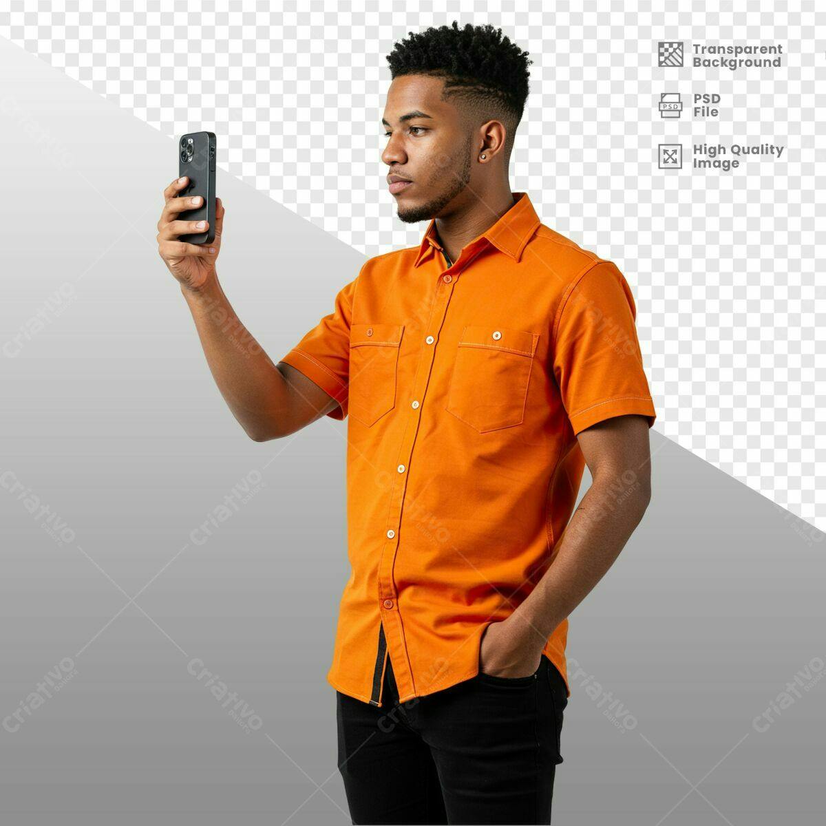 Mockup Pessoa Usando Celular PSD Editável