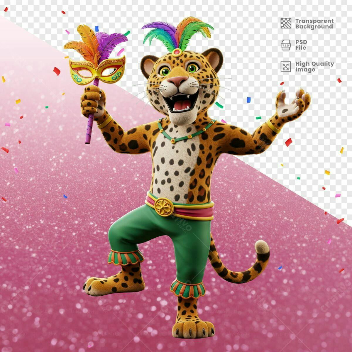 Mascote Onça Carnavalesca PSD Editável