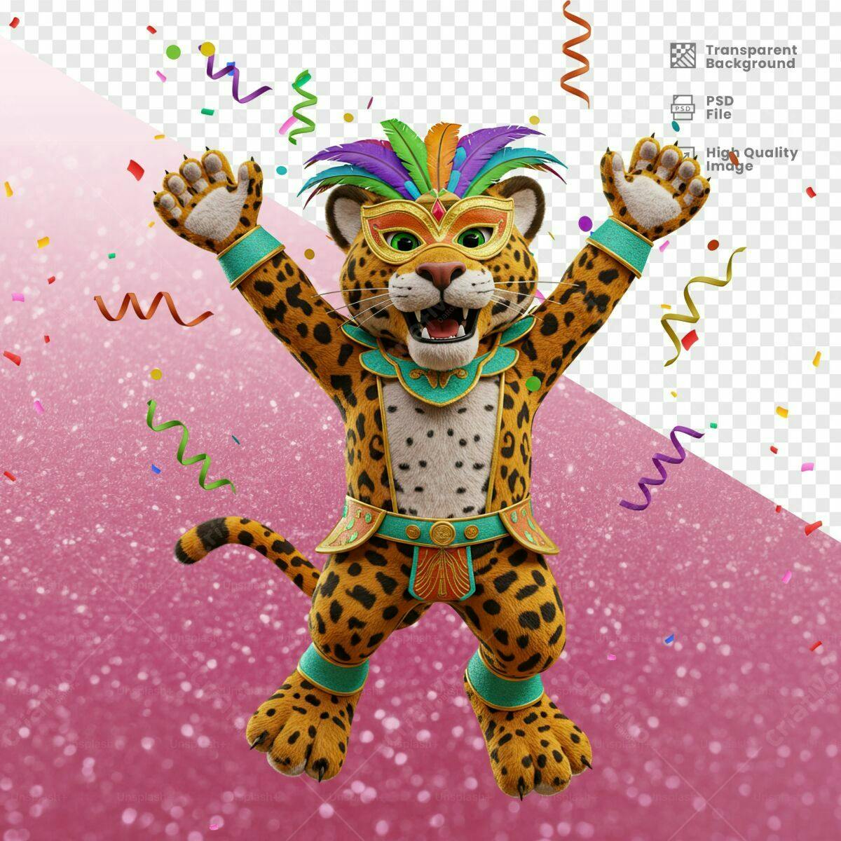 Mascote Onça Carnaval PSD Editável