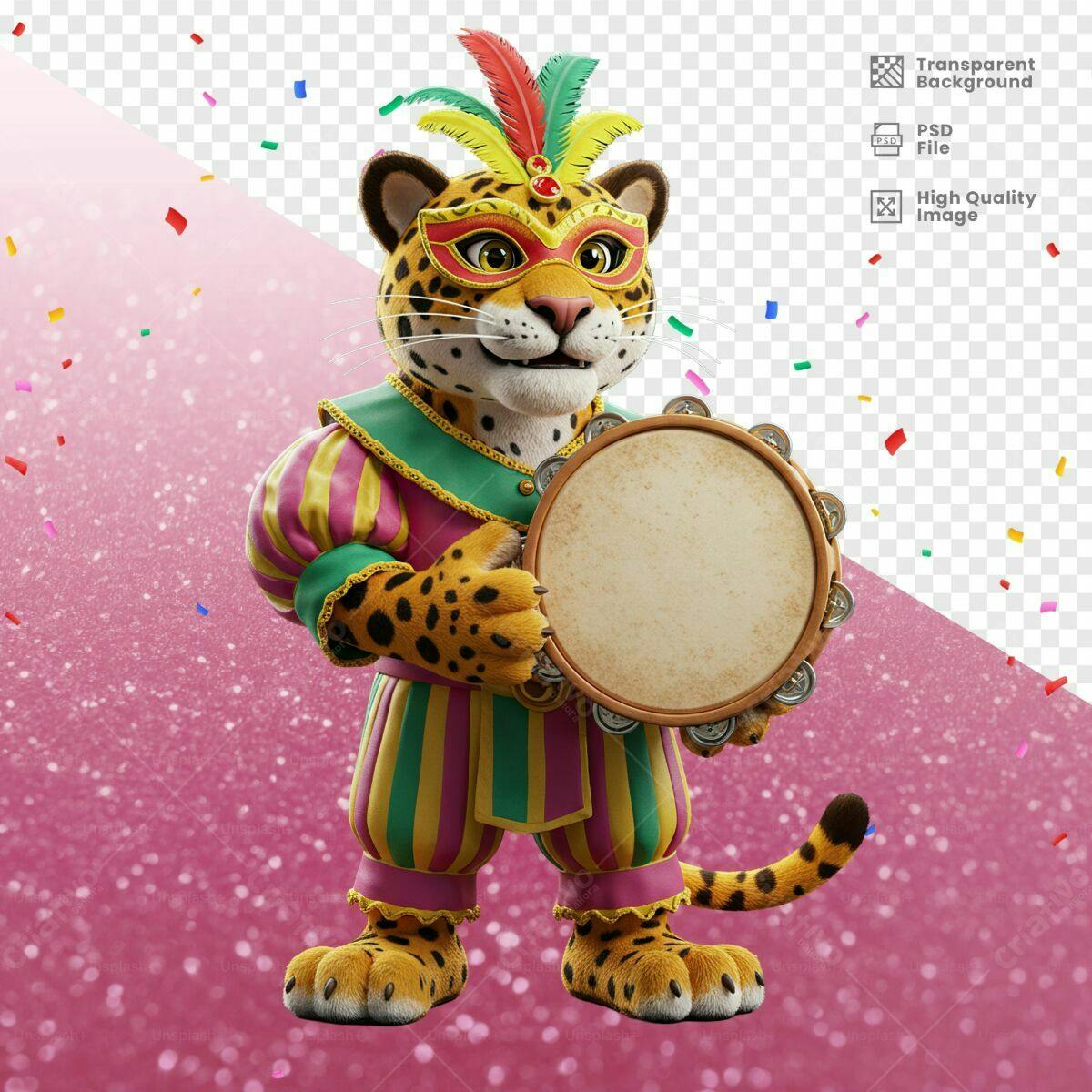 Mascote Onça Carnavalesca para Festa PSD Editável
