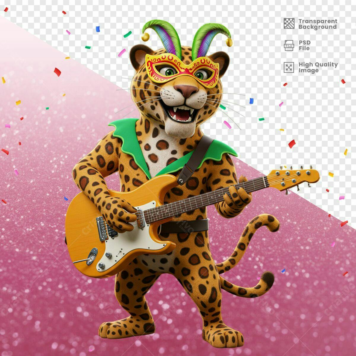 PSD Festa de Carnaval com Onça Rocker Editável