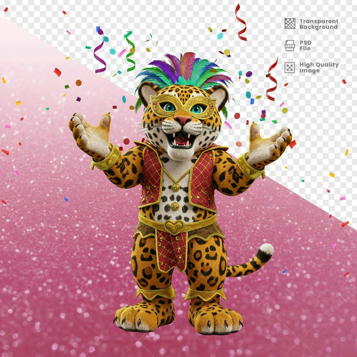 Mascote Onça Carnaval PSD Editável