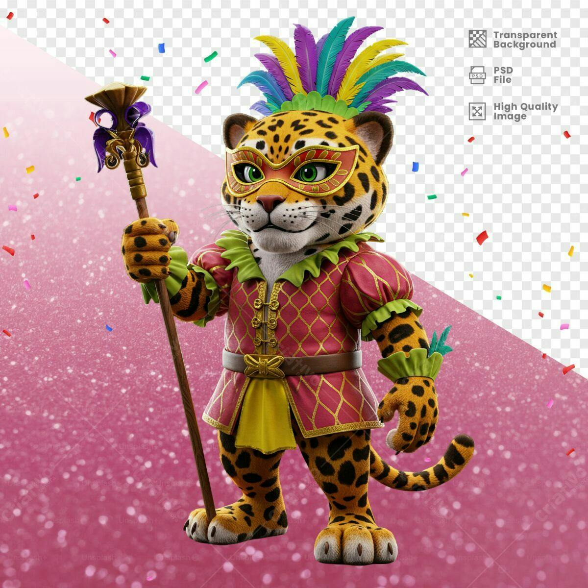 Mascote Jaguar Carnaval PSD Editável