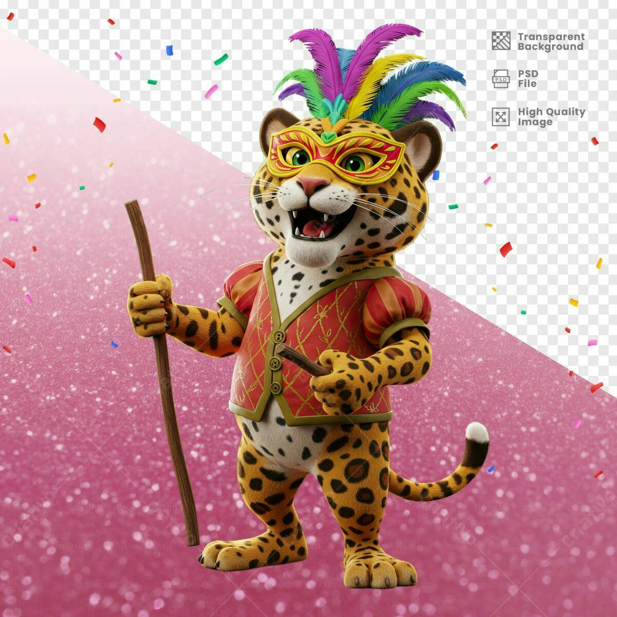 Mascote de Carnaval Jaguar PSD Editável