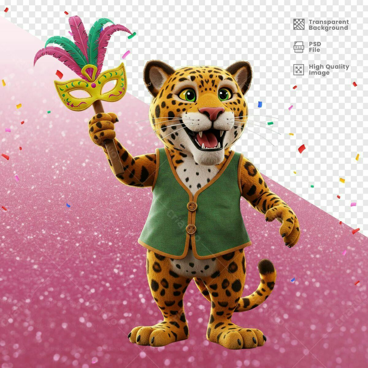 Mascote de Onça para Carnaval PSD Editável