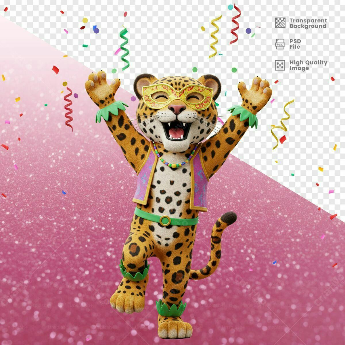 Mascote de Onça para Carnaval PSD Editável