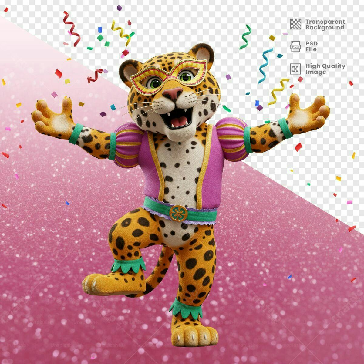 Mascote Leopardo Carnaval PSD Editável