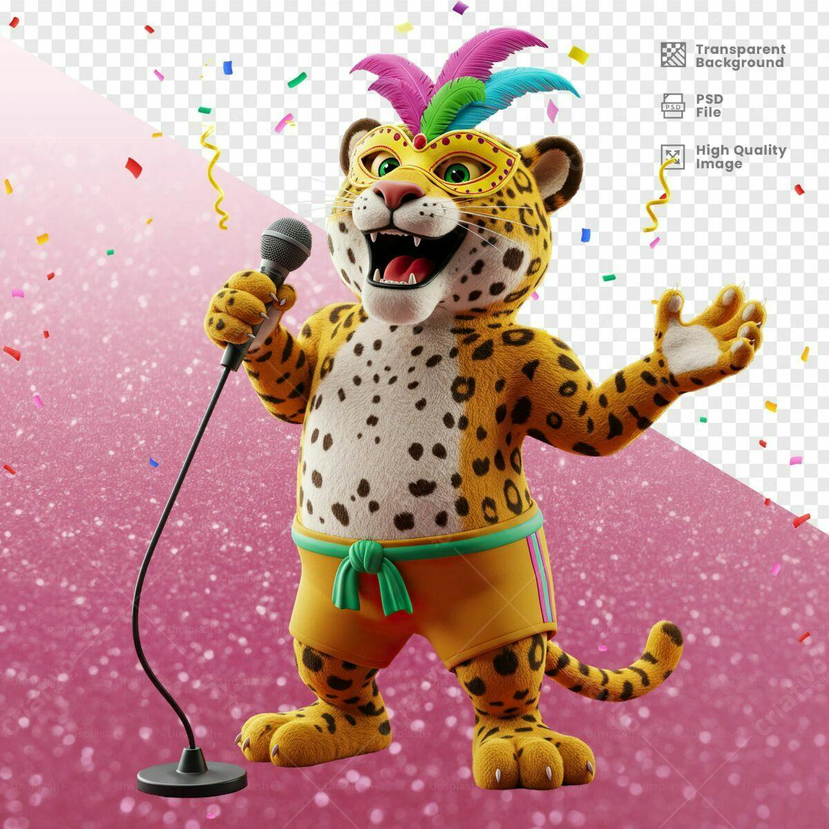 Mascote Onça Carnavalesco para Flyer PSD Editável