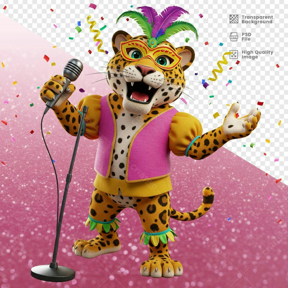 Mascote Onça Carnavalesco Festa PSD Editável