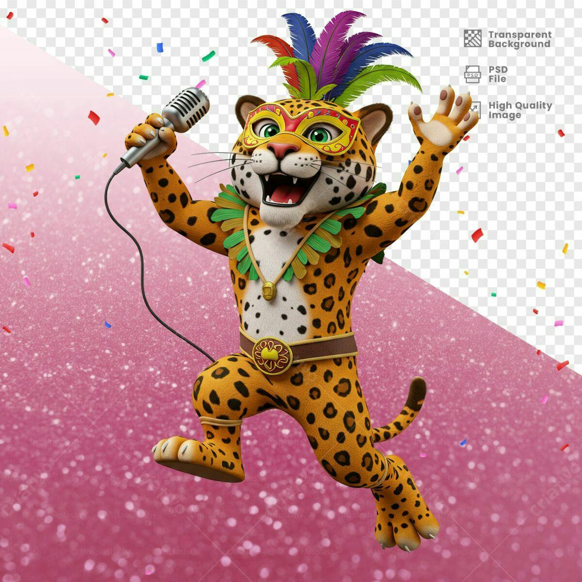 Personagem Onça Carnavalesco Cantando PSD Editável