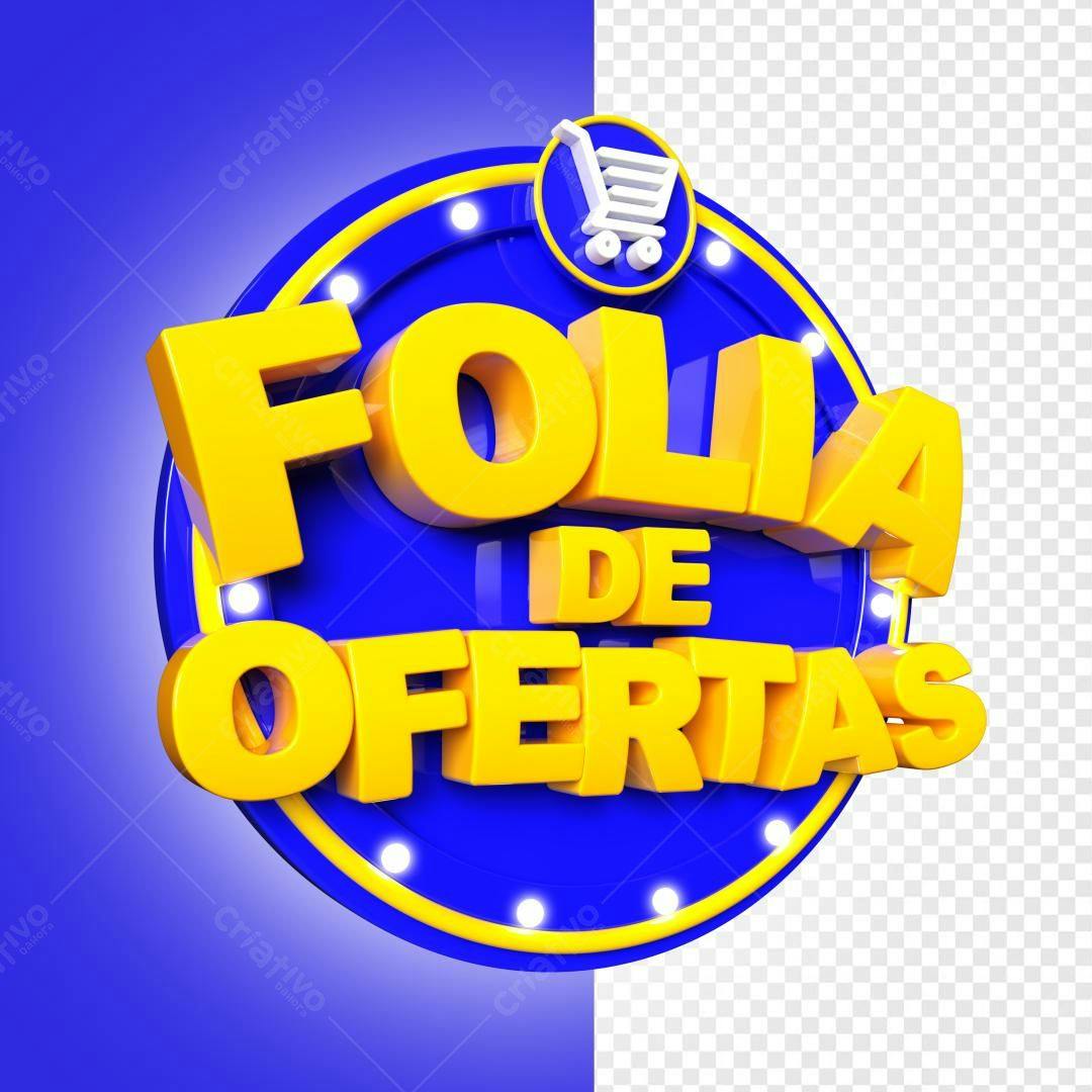 Selo 3D promocional Folha de Ofertas amarelo e azul