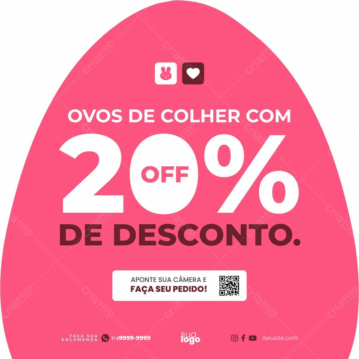 Flyer Páscoa Ovos de Colher 20% OFF PSD Editável