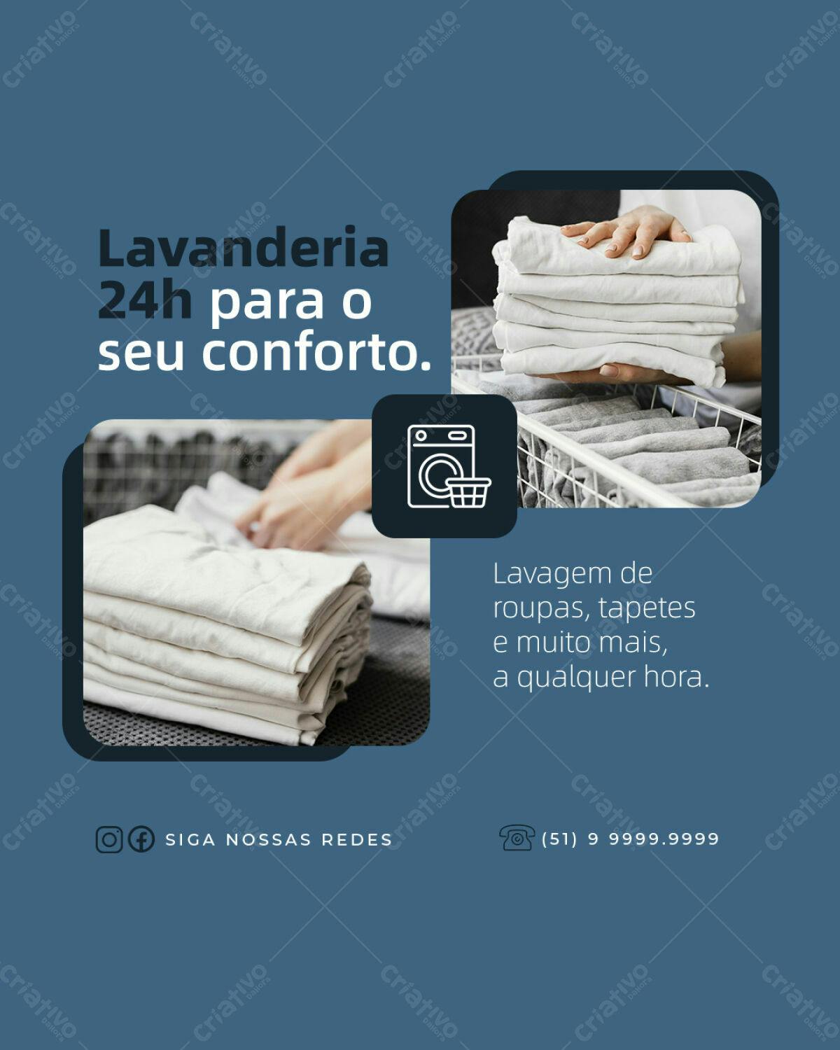 Post para Lavanderia 24h PSD Editável