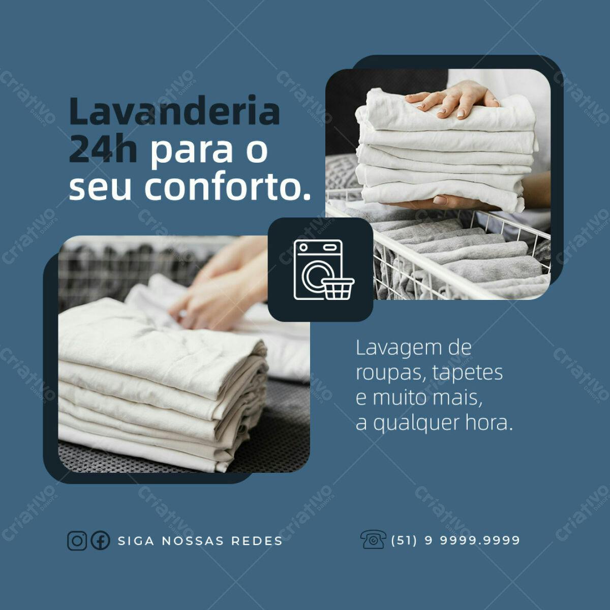 Post para Lavanderia 24h PSD Editável