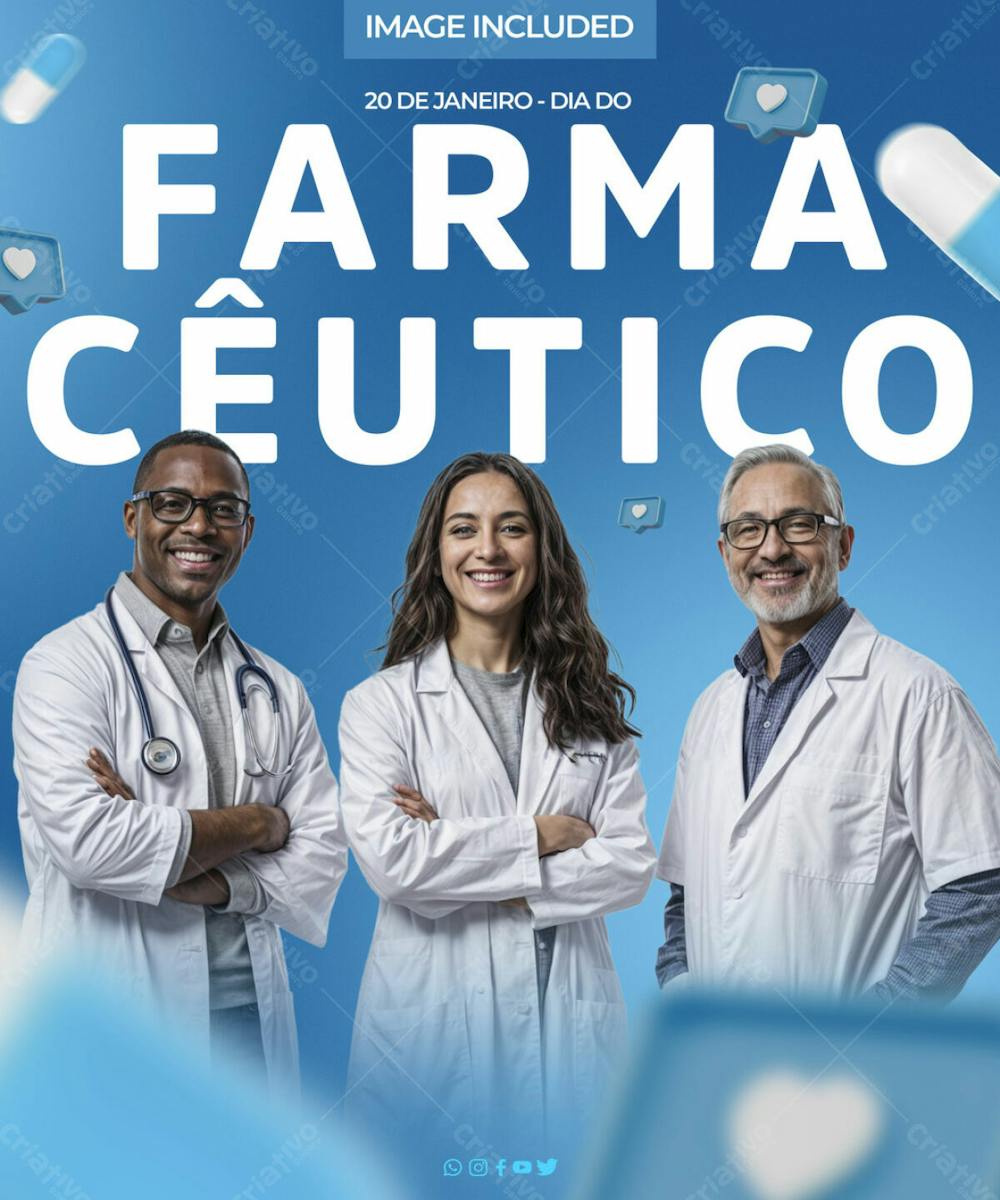 Dia Do Farmaceutico Grupo De Farmaceuticos Homens E Mulher De Jaleco Branco 02