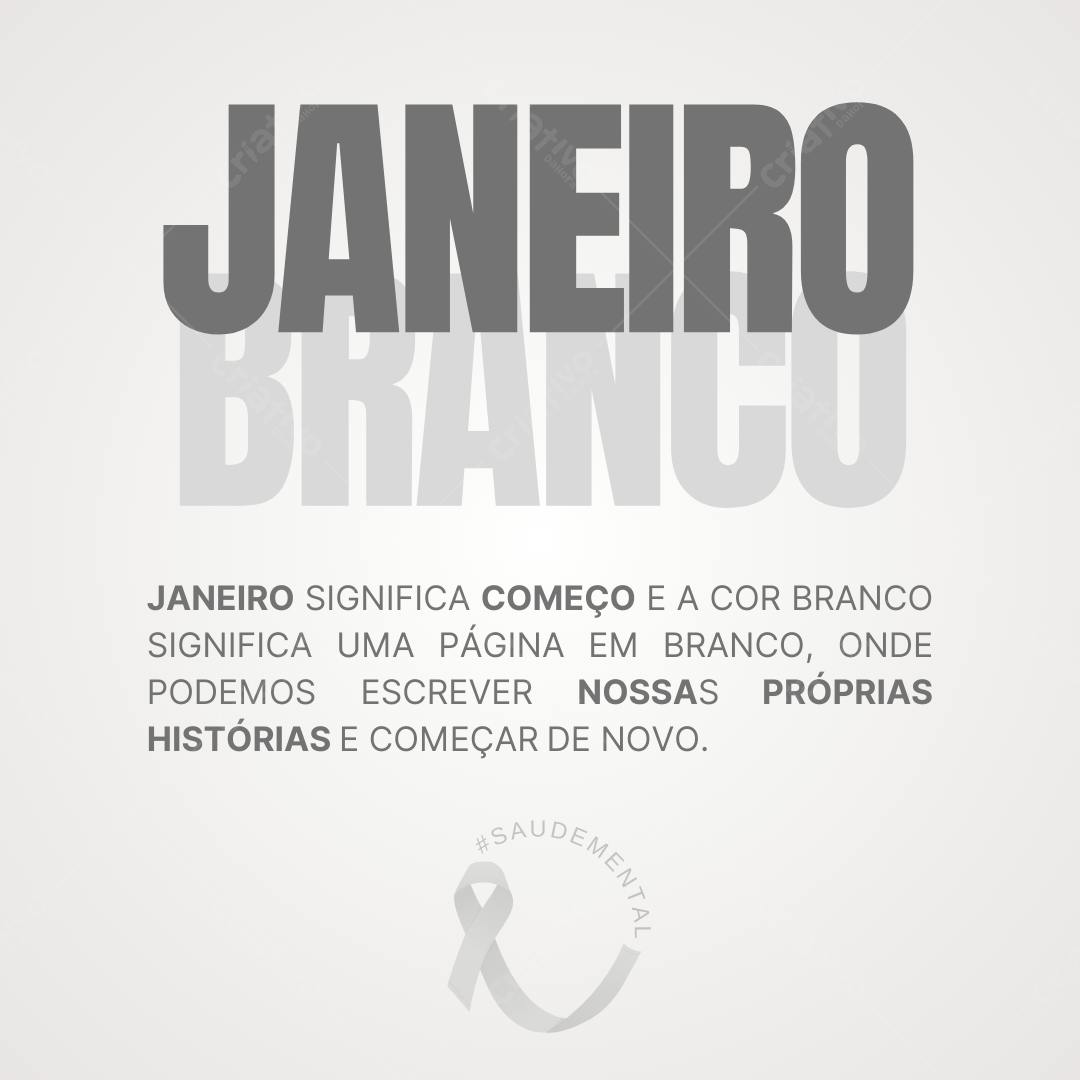Post Instagram Janeiro Branco reflexivo Editável no Canva
